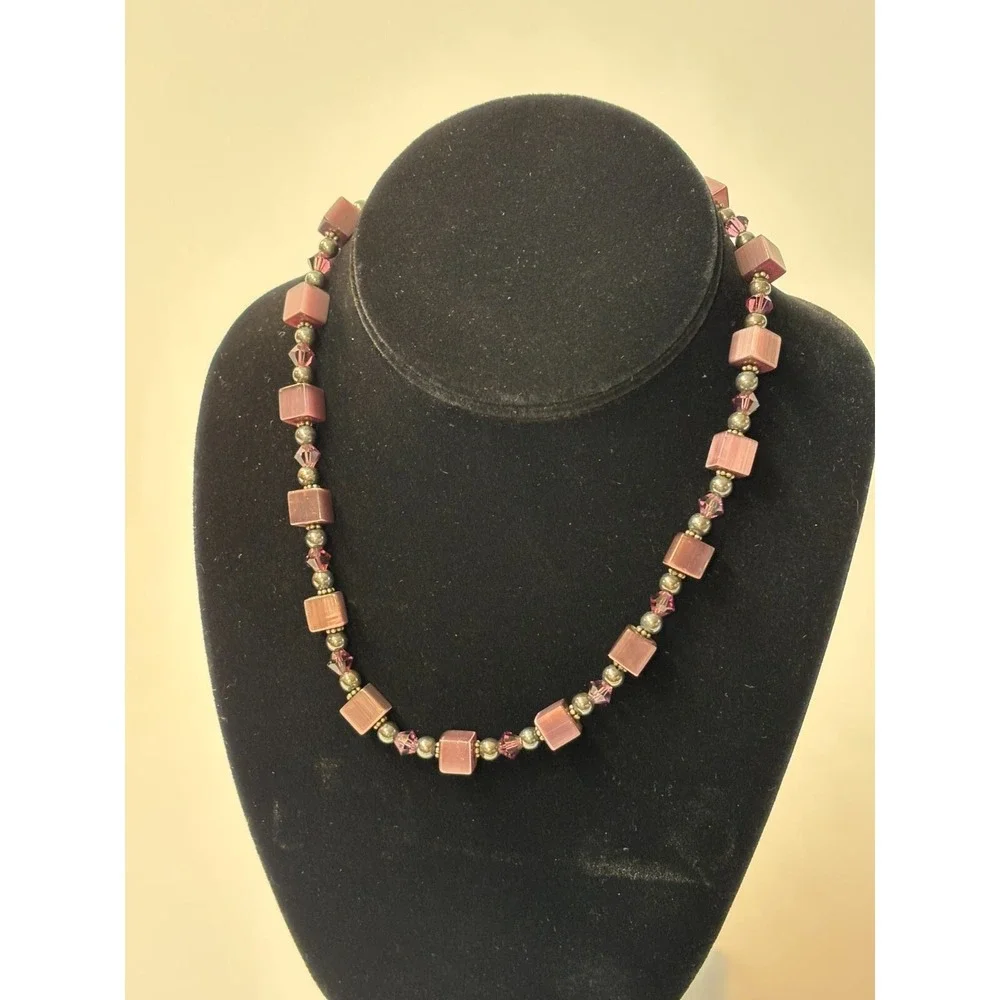 Vintage Necklace Purple Glass Beads Detailed Metal Clasp 14 In Choker Girly Boho